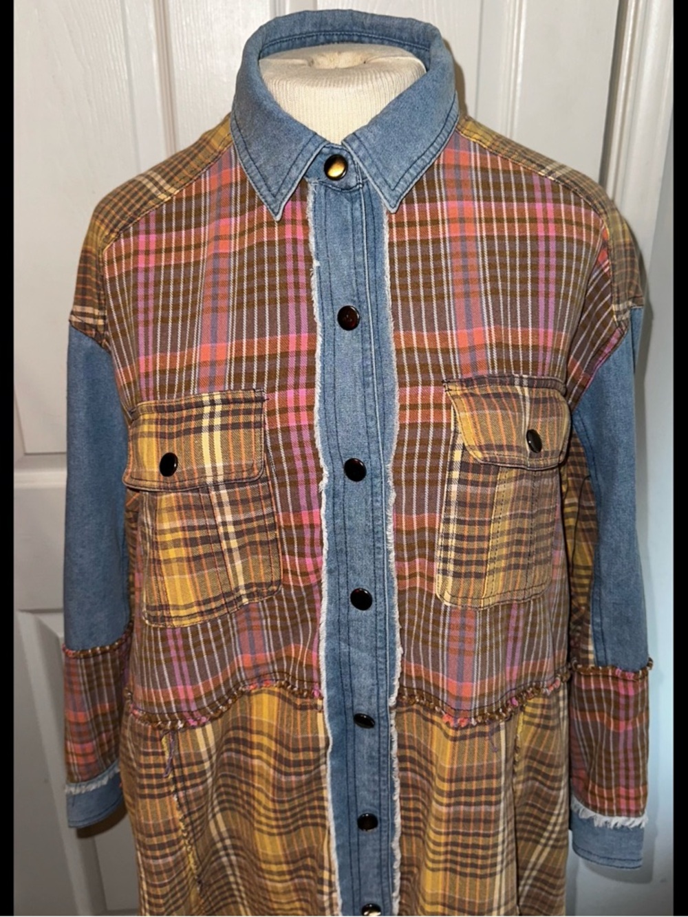 Sedona Plaid Tunic Plaid Duster Shirt Dress S - Picture 9 of 12